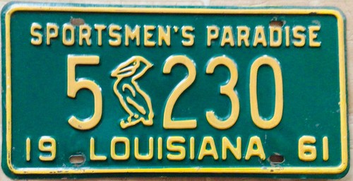 Louisiana license plate - -, 1961