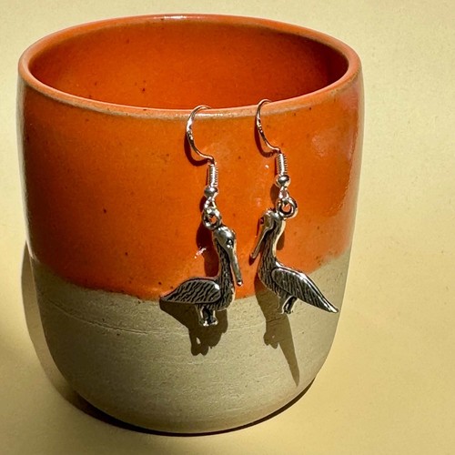 New silver pelican earrings - new,